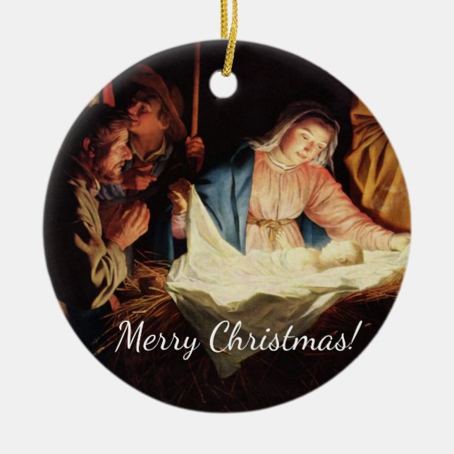 Ornamento De Cerâmica Cena de Manger de Natal (Frente)