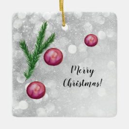 Ornamento De Cerâmica Cena de Natal Branches E Bolas Aquarela