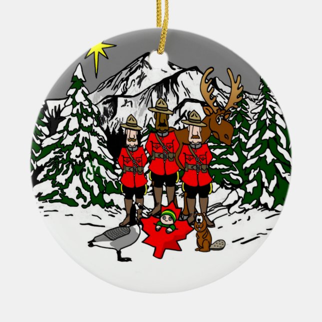 Ornamento De Cerâmica Cena de Natal Canadiana (Frente)