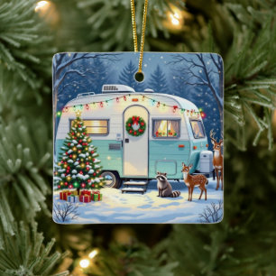 Ornamento De Cerâmica Cena de Natal de Acampamento Florestal Adocicado