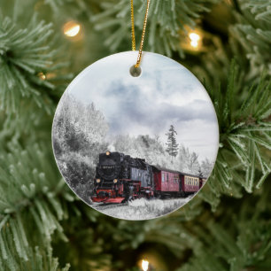 Ornamento De Cerâmica Cena de Natal de inverno do Vintage Train