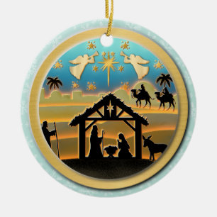 Ornamento De Cerâmica Cena de Natal do Menino Jesus no Presépio