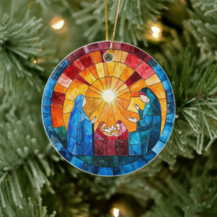 Ornamento De Cerâmica Cena de Natal em Vidro Pintado Adorno de Natal