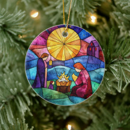 Ornamento De Cerâmica Cena de Natal em Vidro Pintado Adorno de Natal