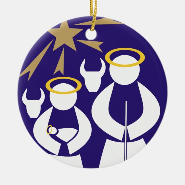 Ornamento De Cerâmica Cena de Natal Mínima azul (Frente)