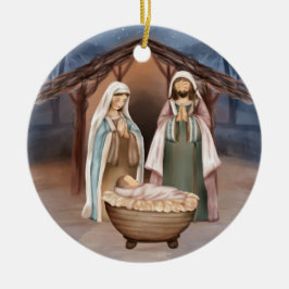 Ornamento De Cerâmica Cena de Natal Religiosa e Escritura