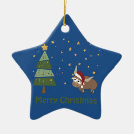 Ornamento De Cerâmica Cena de Natal Yak papais noeis