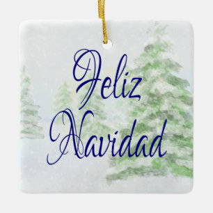 Ornamento De Cerâmica Cena de Neve Aquarela Feliz Navidad