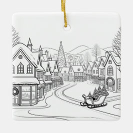 Ornamento De Cerâmica Cena de Neve de Aldeia de Natal Personalizada