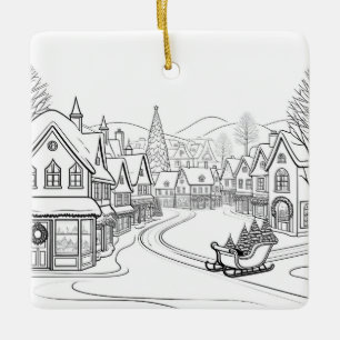 Ornamento De Cerâmica Cena de Neve de Aldeia de Natal Personalizada