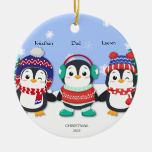 Ornamento De Cerâmica Cena de Neve de Pinguim Cute 3 Personalizada