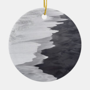 Ornamento De Cerâmica Cena de praia em preto e branco