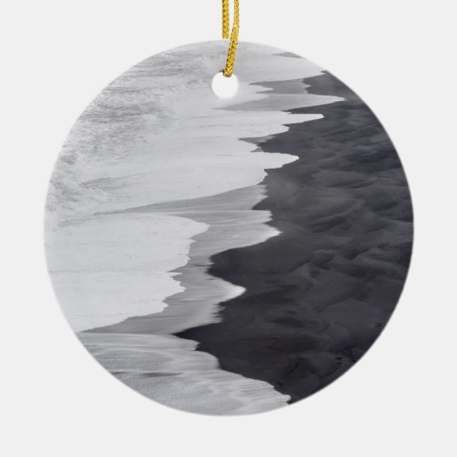 Ornamento De Cerâmica Cena de praia em preto e branco (Frente)