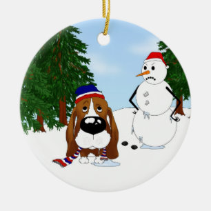 Ornamento De Cerâmica Cena do inverno de Basset Hound
