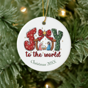 Ornamento De Cerâmica Cena do Presépio de Natal Cristão Alegria ao Mundo