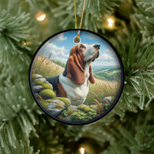 Ornamento De Cerâmica Cena Encantadora de Basset Hound