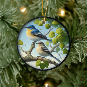 Ornamento De Cerâmica Cena encantadora de Papa-moscas-do-bosque no Natal