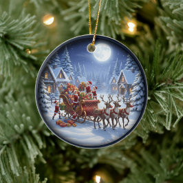 Ornamento De Cerâmica Cena Festiva de Natal Encantadora