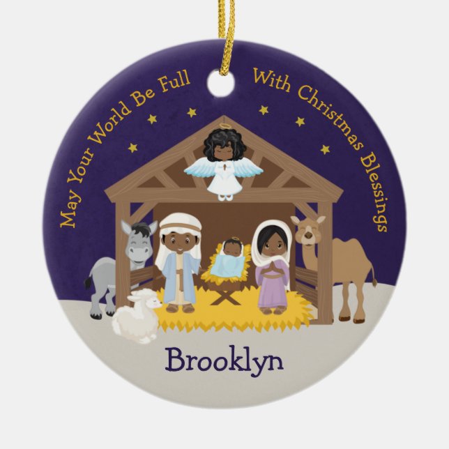 Ornamento De Cerâmica Cena Nativa Negra (Frente)