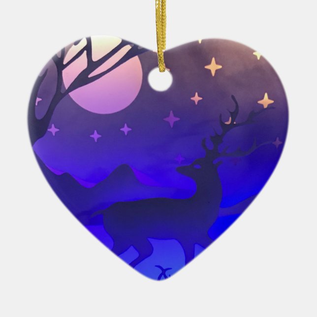 Ornamento De Cerâmica Cena noturna de madeira de inverno (Frente)