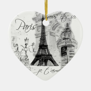 Ornamento De Cerâmica Cena Preta e Branca da Torre Eiffel de Paris