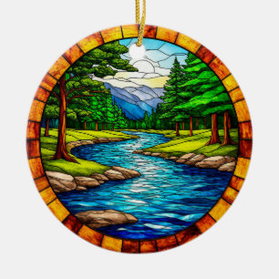 Ornamento De Cerâmica Cenário de Rio e Floresta