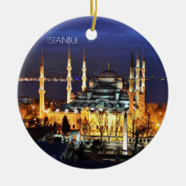 Ornamento De Cerâmica Cenário Noturno da Mesquita Azul de Istambul Turqu
