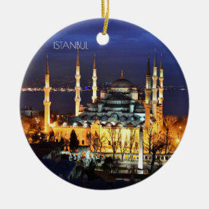Ornamento De Cerâmica Cenário Noturno da Mesquita Azul de Istambul Turqu