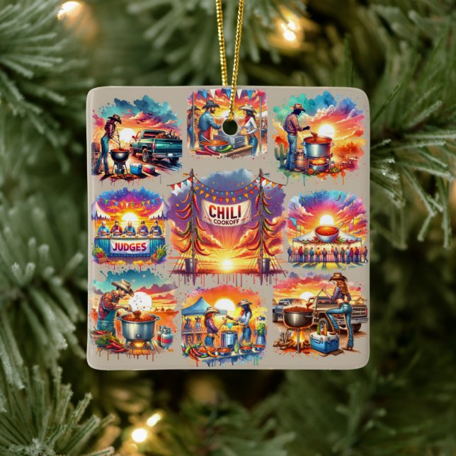 Ornamento De Cerâmica Cenas de Cookoff de Chili Ocidental 1 (Árvore)