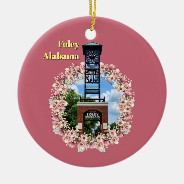 Ornamento De Cerâmica Centennial Plaza Clock, Foley Alabama Pink Shade (Frente)