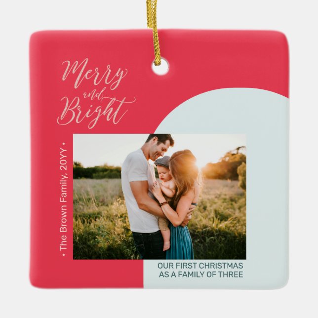 Ornamento De Cerâmica Cera da Família de Fotos Modernas Red & Rosa Doura (Frente)