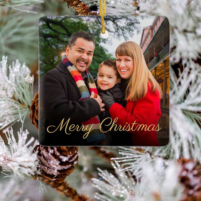 Ornamento De Cerâmica Cera de Natal de Script Elegante Personalizado com (Criador carregado)