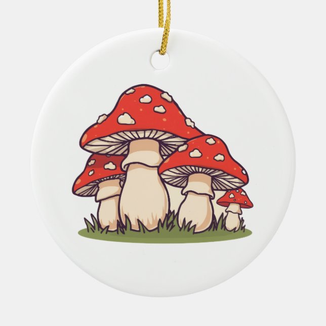 Ornamento De Cerâmica Ceramic Circle Ornament (Cute Mushrooms) (Frente)