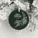 Ornamento De Cerâmica Cerâmica botânica verde-moderna e elegante<br><div class="desc">Verde escuro moderno elegante rústico,  cromo d'água seco,  cor botânica,  cor mutada,  cor verde-escura,  decor de Enfeites de natal de férias.</div>