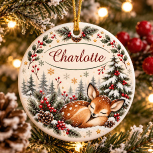 Ornamento De Cerâmica Cerâmica de Natal de Veado da Floresta Personaliza