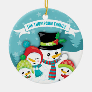 Ornamento De Cerâmica Cerâmica de Natal Personalizada da Família Blue