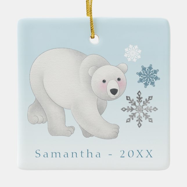 Ornamento De Cerâmica Cerâmica personalizada do urso polar azul (Frente)