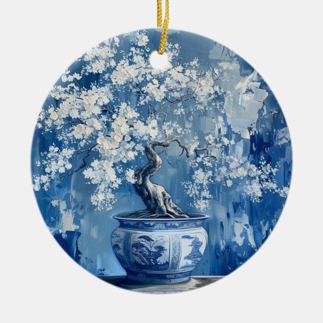 Ornamento De Cerâmica Cereja Chinoiserie China Chinoiserie Blue and Whit (Frente)