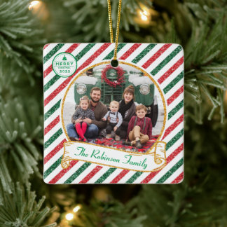 Ornamento De Cerâmica Cerimônia de Foto de Família de Natal com Brilho d