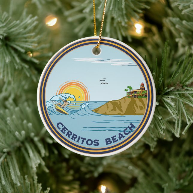 Ornamento De Cerâmica Cerritos Beach Baja, México surfista de Natal (Árvore)