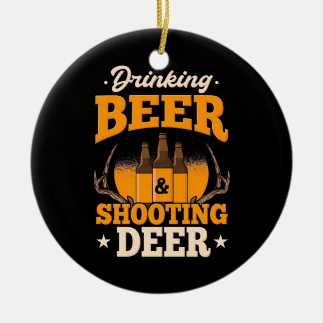 Ornamento De Cerâmica Cerveja bebendo E Veado De Caça (Frente)