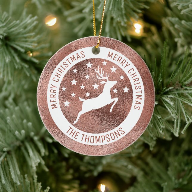 Ornamento De Cerâmica Cerveja Branca - Folha Rosa Dourada Faux (Folha Nã (Árvore)