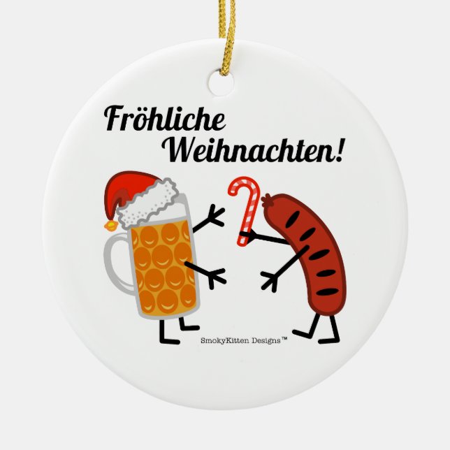 Ornamento De Cerâmica Cerveja & bratwurst - Fröhliche Weihnachten! (Frente)