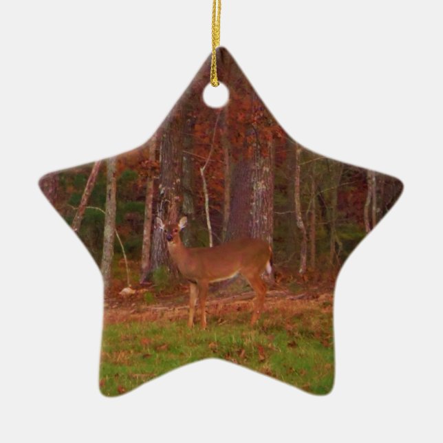 Ornamento De Cerâmica Cerveja, Grama Verde, folhas vermelhas e Douradas (Frente)