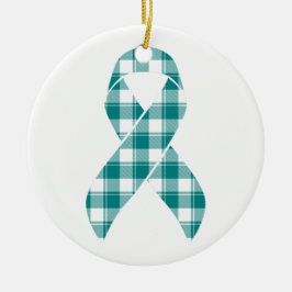 Ornamento De Cerâmica Cervical Cancer Awareness Plaid Teal Ribbon