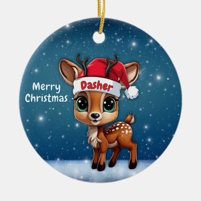 Ornamento De Cerâmica Cervo bebê, Filhote de cervo, Cerva, Rena 🦌 🎄Fel (Frente)