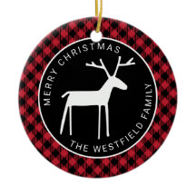 Cervo Branco Búfalo Vermelho Xadrez Feliz Natal No