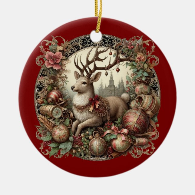 Ornamento De Cerâmica Cervo com decoração (Frente)