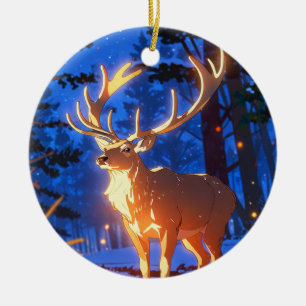 Ornamento De Cerâmica Cervo de Inverno Majestoso na Floresta Encantada