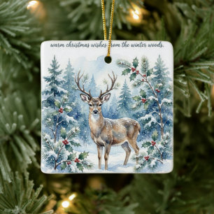 Ornamento De Cerâmica Cervo na Neve Natal Vida Selvagem Cerâmica Naturez